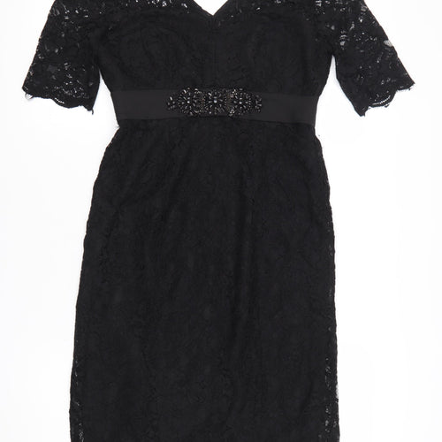 NOOSNOW Women’s Black Lace Beaded V-Neck Sheath Dress Size 10