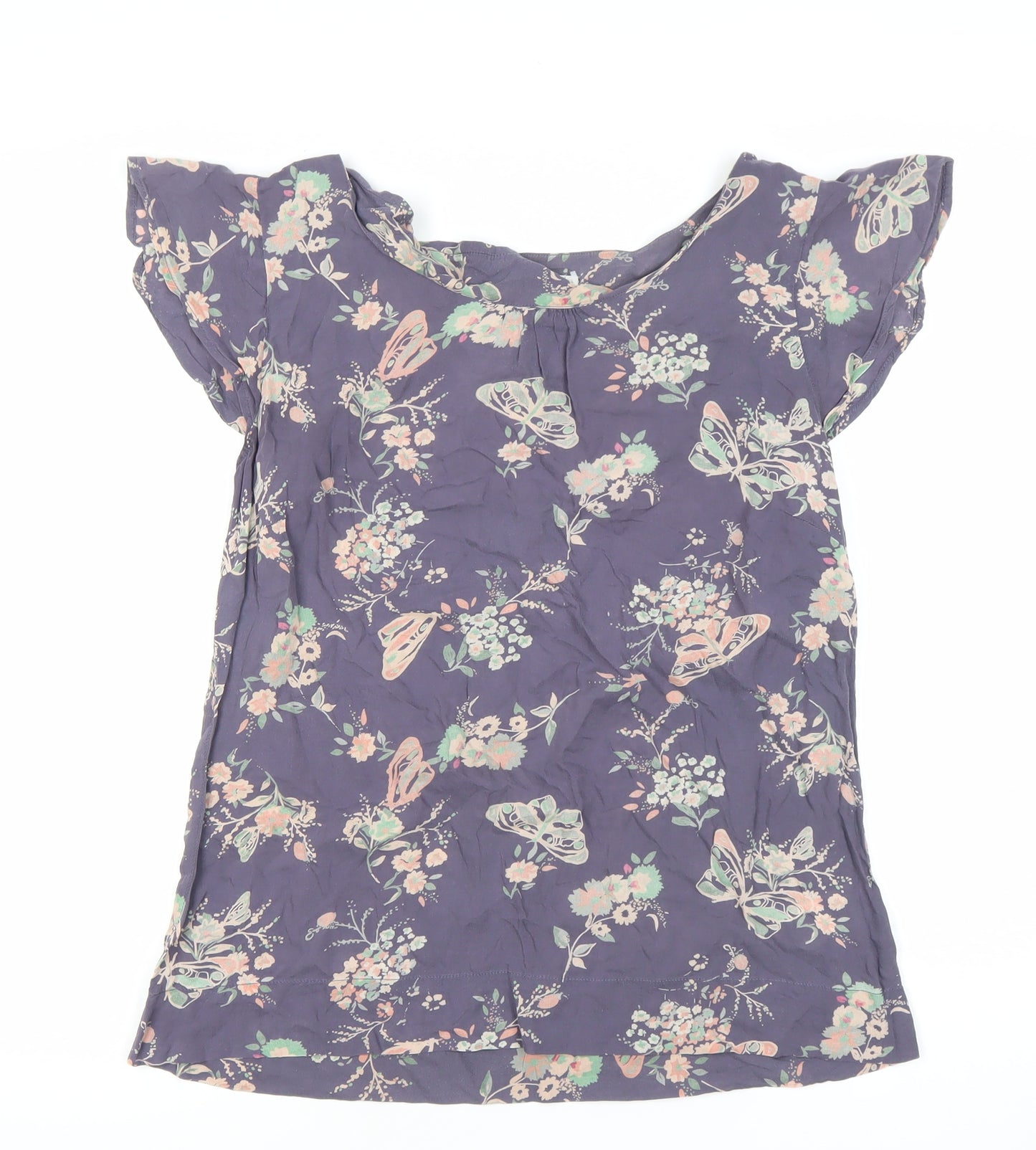 White Stuff Womens Purple Floral Butterfly Tunic Blouse Size 10