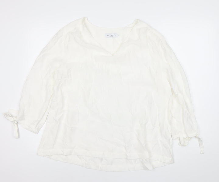 John Lewis Women’s White Tunic Blouse Size 14 V-Neck 3/4 Sleeve