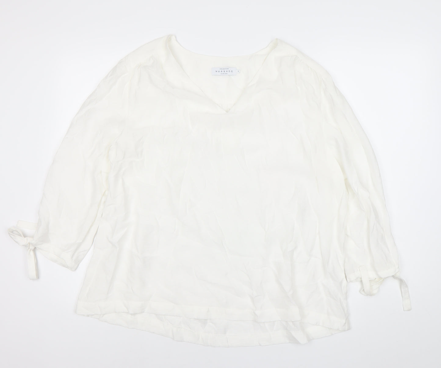 John Lewis Women’s White Tunic Blouse Size 14 V-Neck 3/4 Sleeve