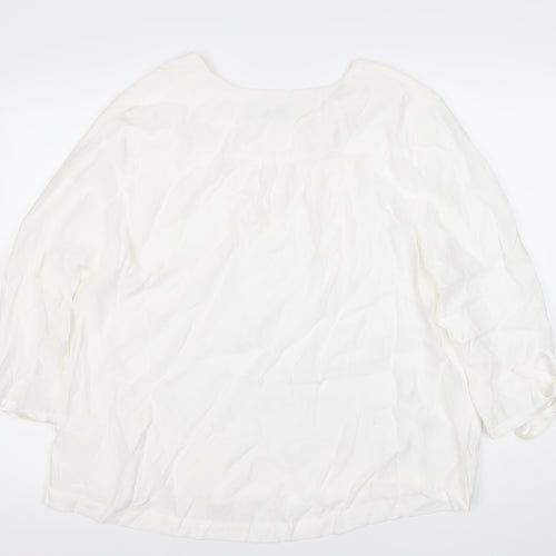John Lewis Women’s White Tunic Blouse Size 14 V-Neck 3/4 Sleeve