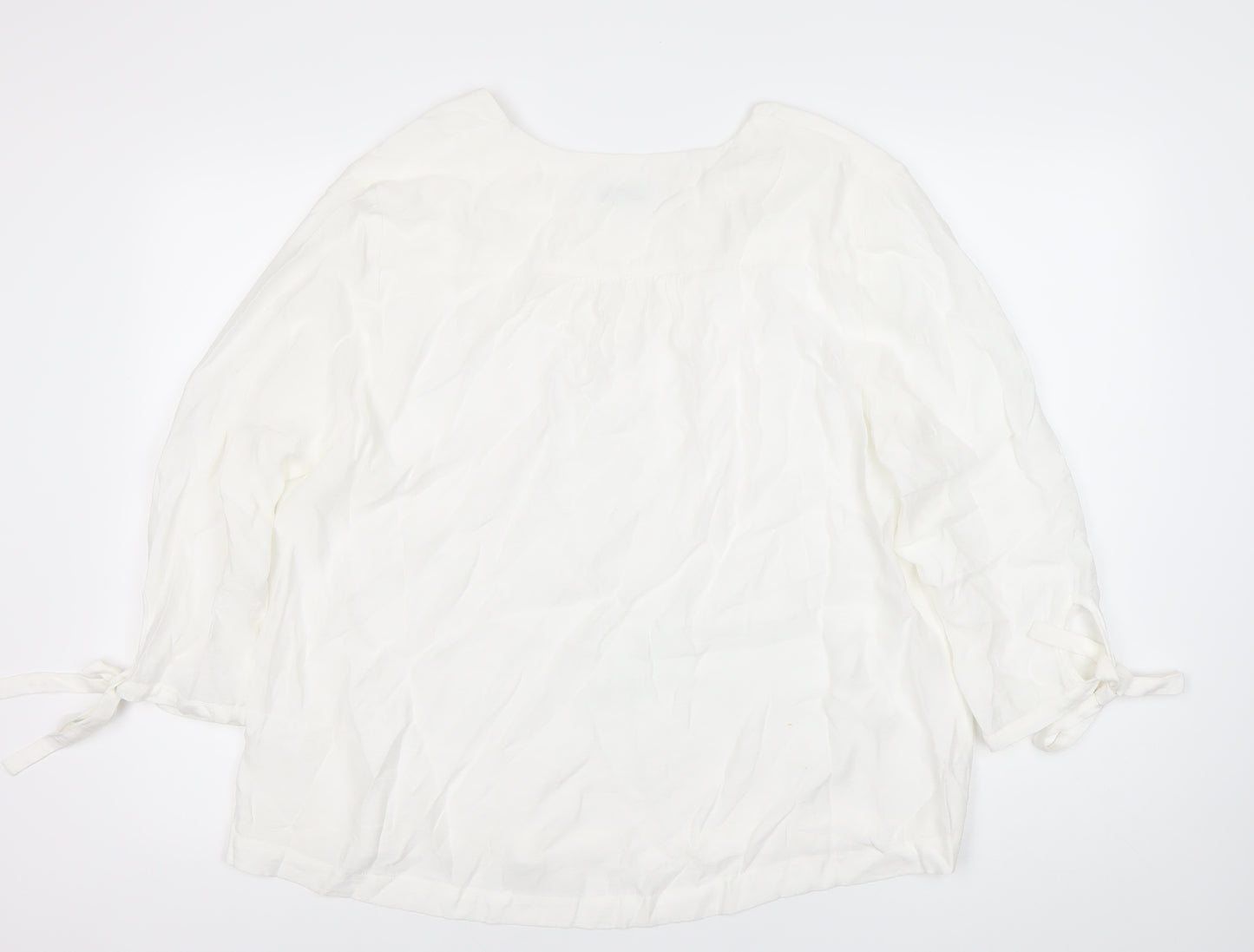 John Lewis Women’s White Tunic Blouse Size 14 V-Neck 3/4 Sleeve