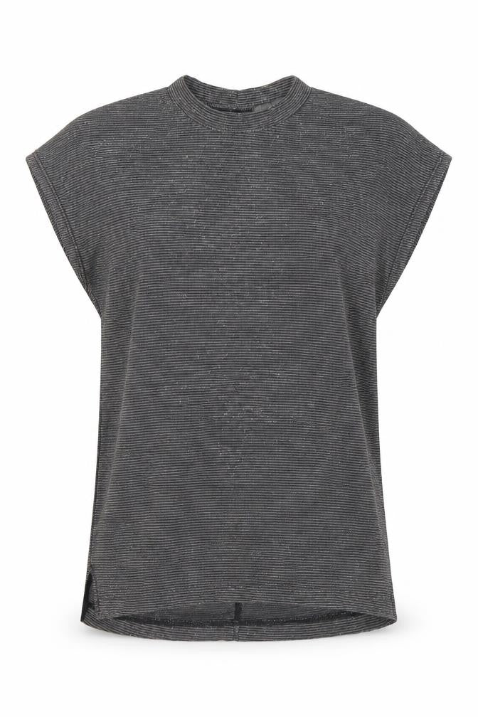 Front view of Next Women’s Black, size UK 12, Mock Neck Sleeveless Striped Top