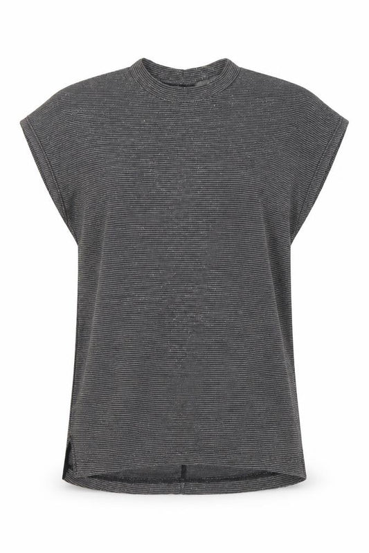 Front view of Next Women’s Black, size UK 12, Mock Neck Sleeveless Striped Top