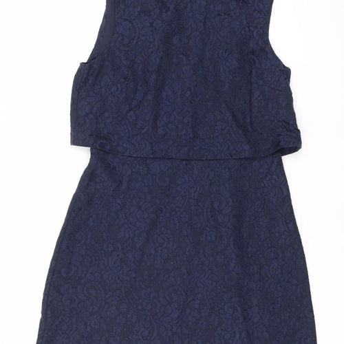 Warehouse Women’s Blue Jacquard Sheath Dress Size 12 Knee Length