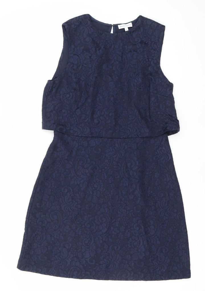 Warehouse Women’s Blue Jacquard Sheath Dress Size 12 Knee Length