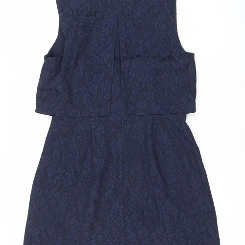 Warehouse Women’s Blue Jacquard Sheath Dress Size 12 Knee Length