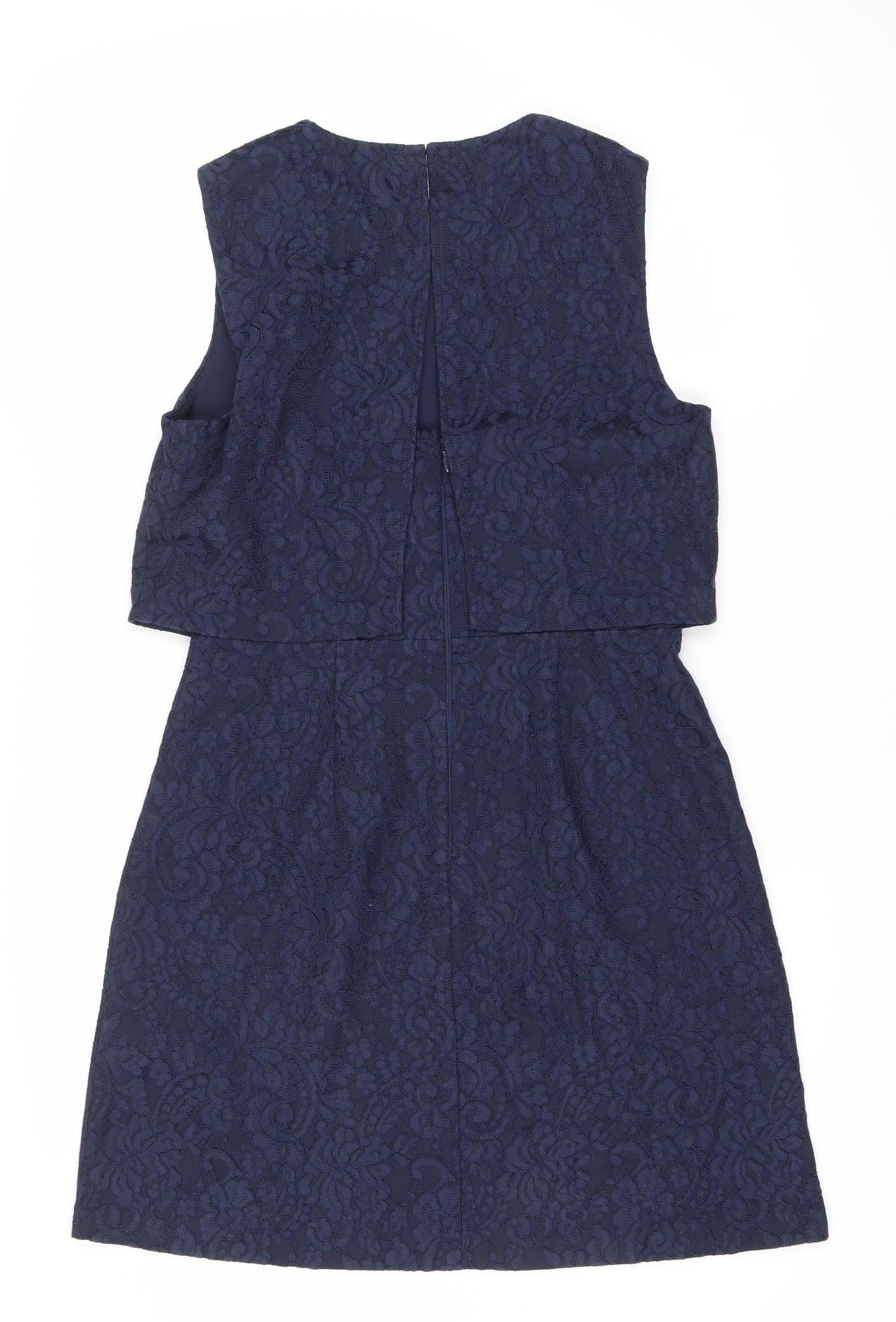 Warehouse Women’s Blue Jacquard Sheath Dress Size 12 Knee Length