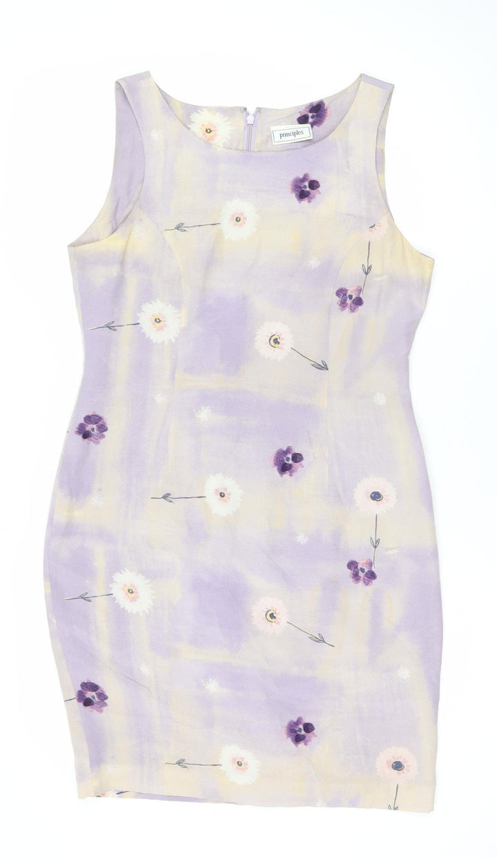Principles Women’s Purple Silk Floral Sheath Dress UK 12