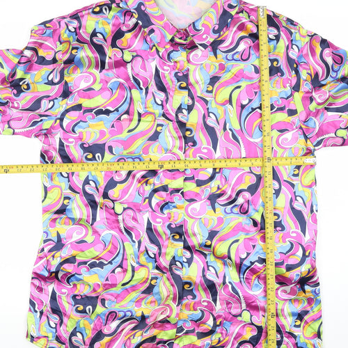 Missguided Womens Multicoloured Size 8 Button-Up Long Sleeve Satin Shirt