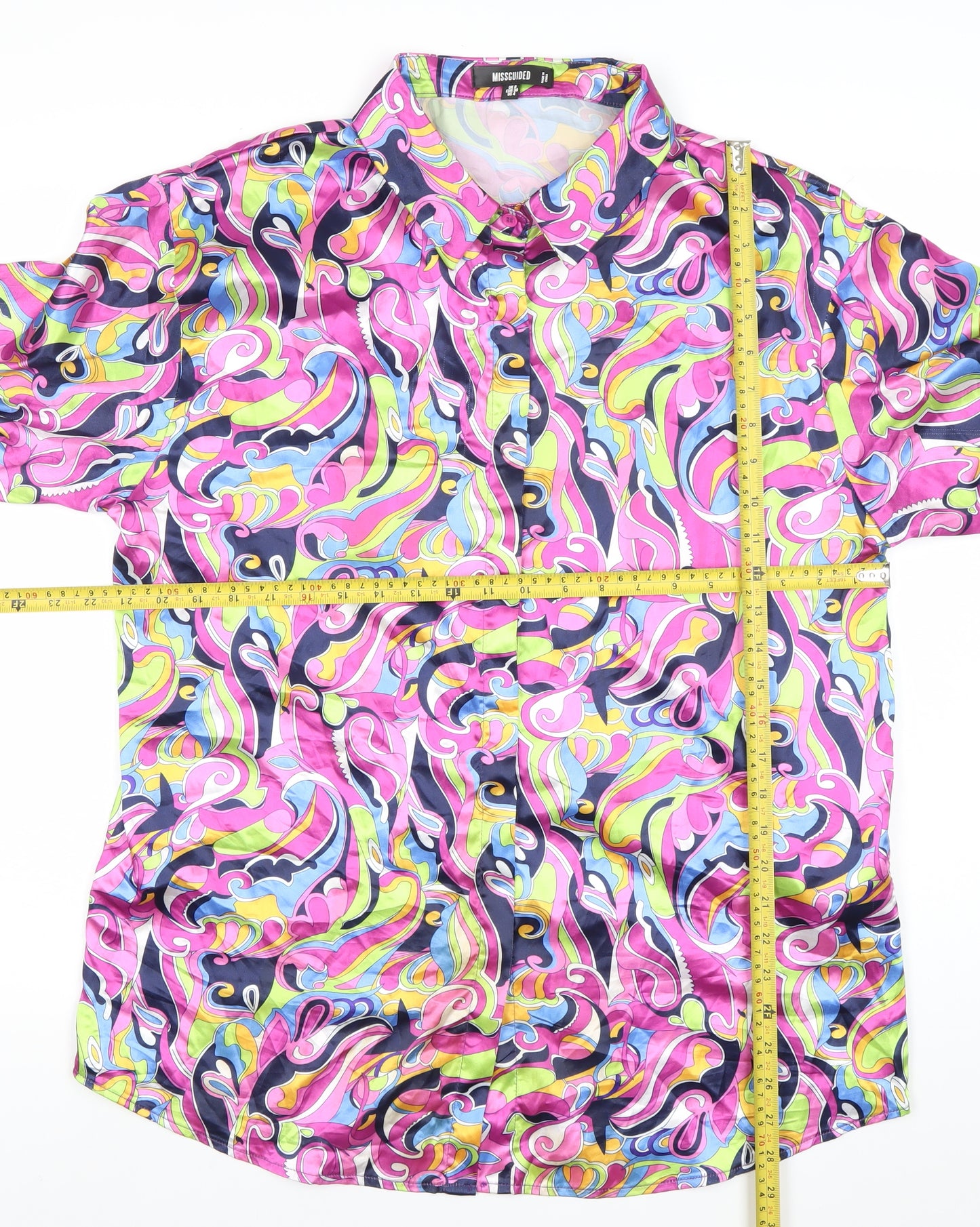 Missguided Womens Multicoloured Size 8 Button-Up Long Sleeve Satin Shirt