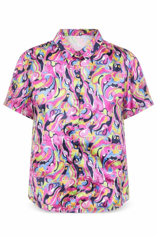 Front view of Missguided women’s multicoloured, size UK 8, button-up long sleeve satin shirt