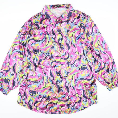 Missguided Womens Multicoloured Size 8 Button-Up Long Sleeve Satin Shirt