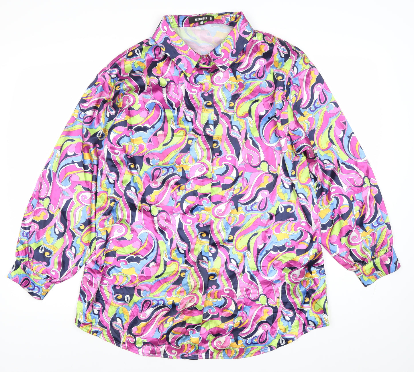 Missguided Womens Multicoloured Size 8 Button-Up Long Sleeve Satin Shirt