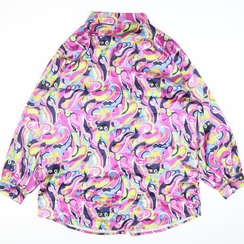 Missguided Womens Multicoloured Size 8 Button-Up Long Sleeve Satin Shirt