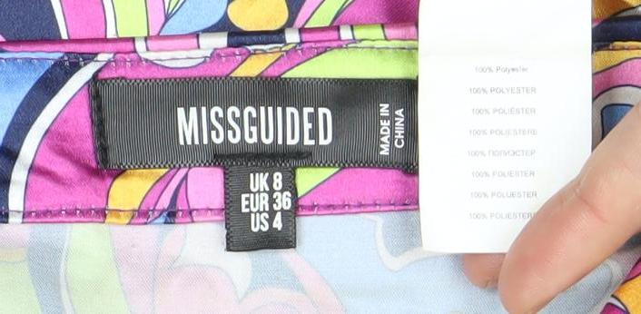 Missguided Womens Multicoloured Size 8 Button-Up Long Sleeve Satin Shirt