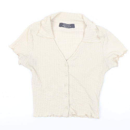Primark Women’s Ivory XS Cropped Button-Up Short Sleeve Top
