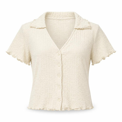 Primark Women’s Ivory XS Cropped Button-Up Short Sleeve Top