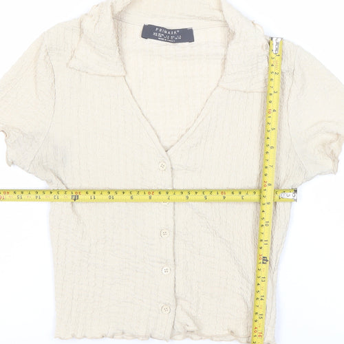 Primark Women’s Ivory XS Cropped Button-Up Short Sleeve Top