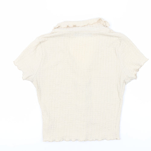 Primark Women’s Ivory XS Cropped Button-Up Short Sleeve Top