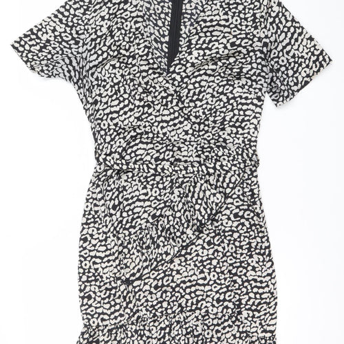 Quiz Womens Black Animal Print Short Bodycon Dress Size 12