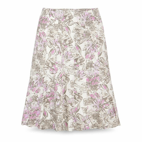 EWM Women’s Beige Pink Floral Linen Blend A-Line Midi Skirt Size 14