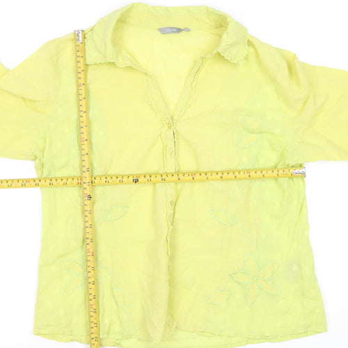 Marks and Spencer Women Green Floral Cotton Blouse Size 16