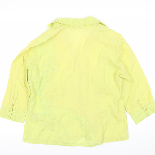 Marks and Spencer Women Green Floral Cotton Blouse Size 16