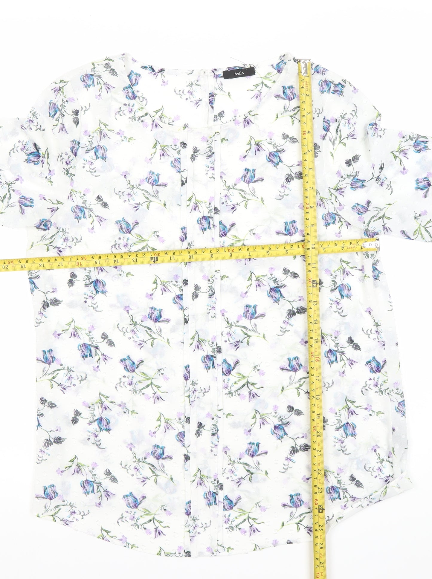 M&Co Women’s Ivory Floral Blouse Size 12 Tunic Style 3/4 Sleeve