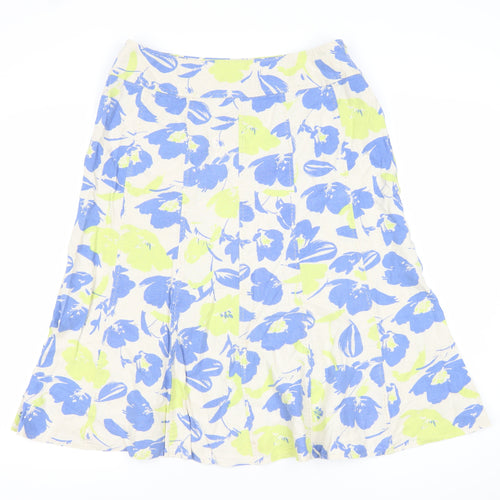 EWM Women’s Multicoloured Floral Linen Viscose A-Line Midi Skirt Size 14