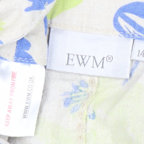EWM Women’s Multicoloured Floral Linen Viscose A-Line Midi Skirt Size 14