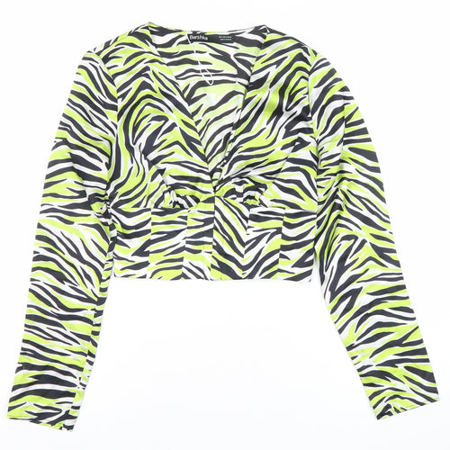 Bershka Womens Multicoloured Zebra Print Cropped Blouse Size 8