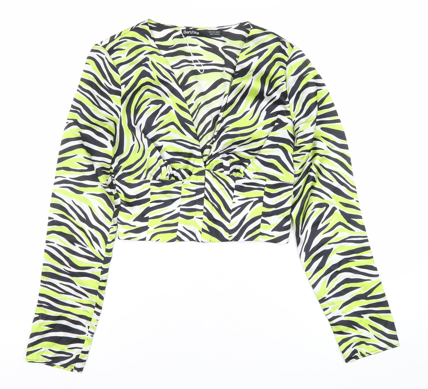 Bershka Womens Multicoloured Zebra Print Cropped Blouse Size 8
