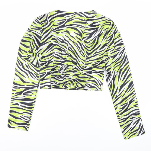 Bershka Womens Multicoloured Zebra Print Cropped Blouse Size 8
