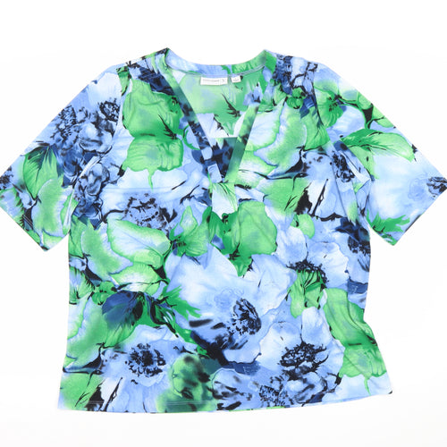 Susan Graver Women’s Multicoloured Floral Blouse L V-Neck Tunic Top