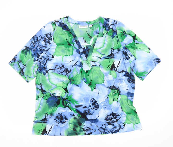 Susan Graver Women’s Multicoloured Floral Blouse L V-Neck Tunic Top