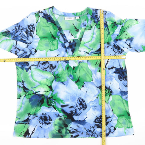 Susan Graver Women’s Multicoloured Floral Blouse L V-Neck Tunic Top