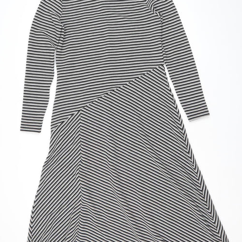 Mint Velvet Women’s Black Striped Asymmetric Midi Dress UK 12