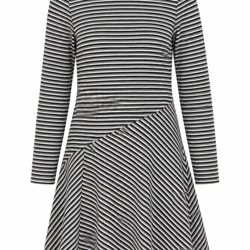 Mint Velvet Women’s Black Striped Asymmetric Midi Dress UK 12
