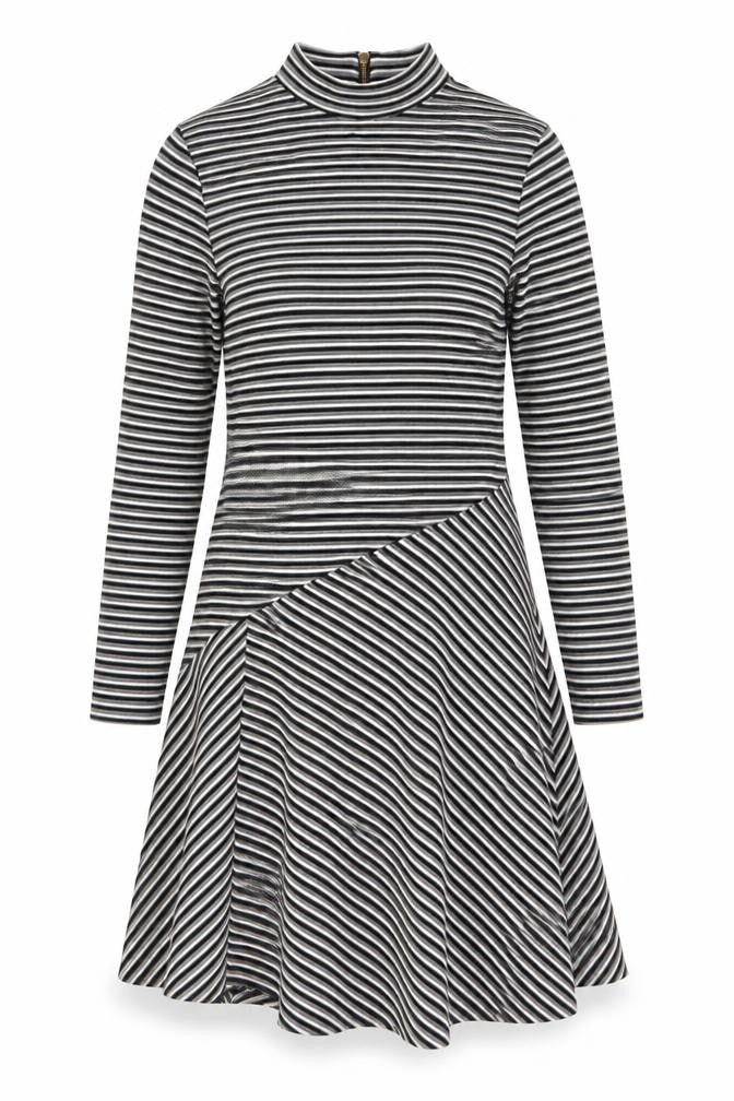 Mint Velvet Women’s Black Striped Asymmetric Midi Dress UK 12
