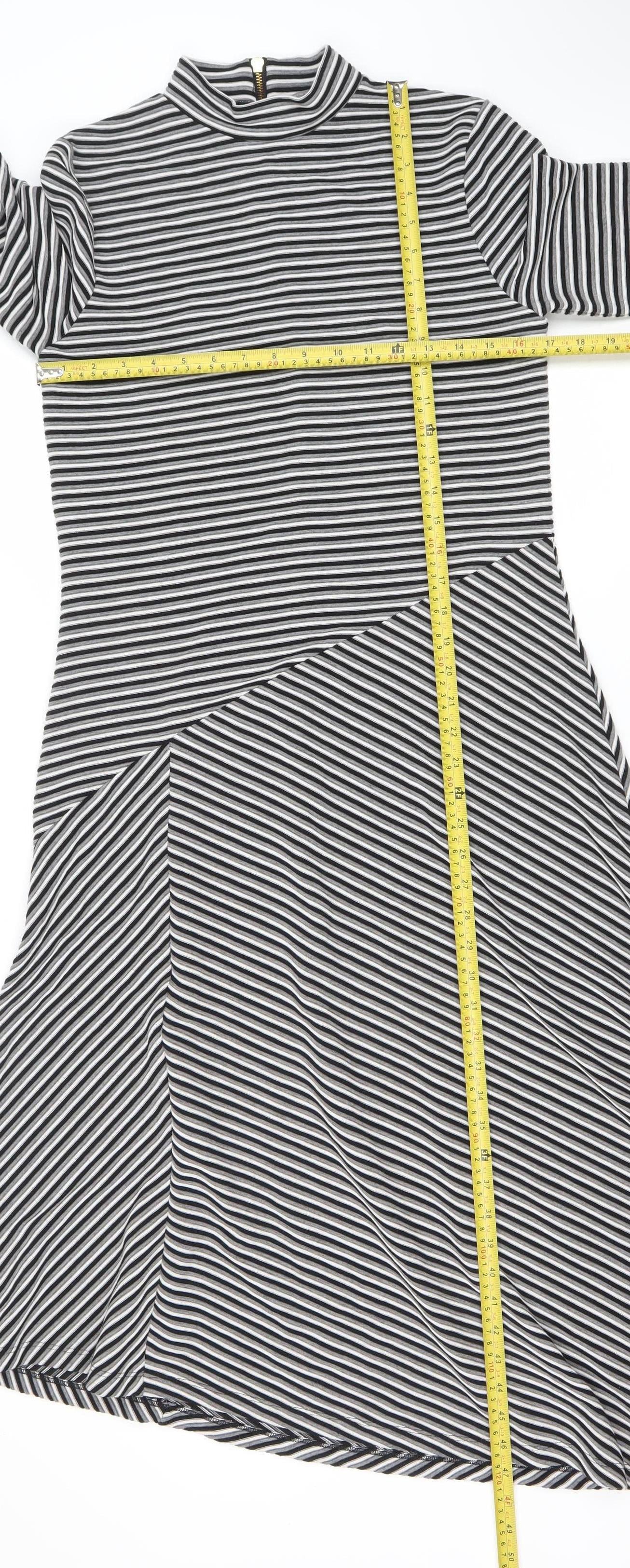 Mint Velvet Women’s Black Striped Asymmetric Midi Dress UK 12