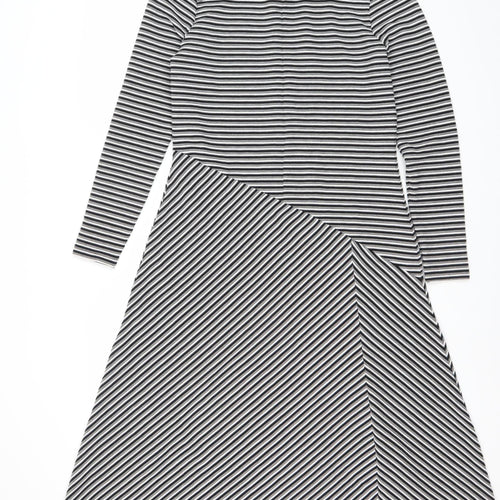 Mint Velvet Women’s Black Striped Asymmetric Midi Dress UK 12