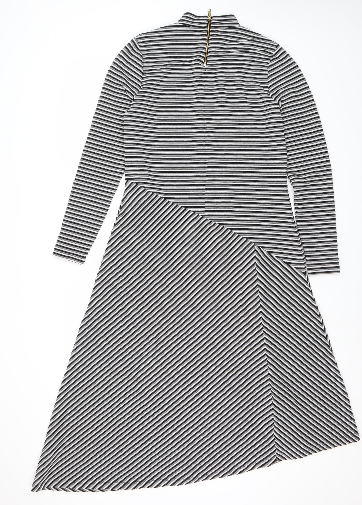 Mint Velvet Women’s Black Striped Asymmetric Midi Dress UK 12