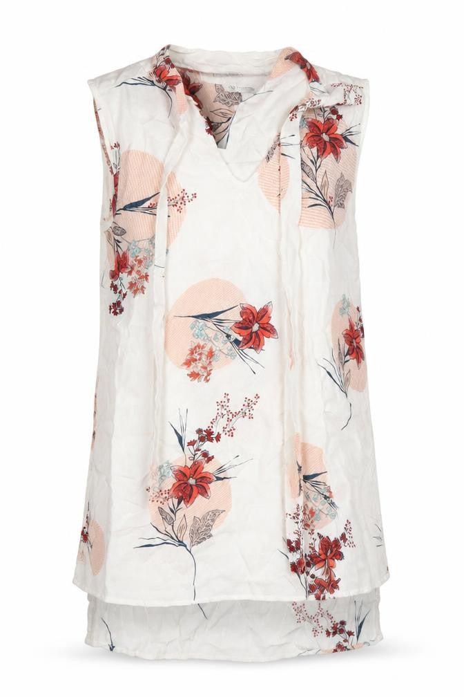 Front view of Marks & Spencer women’s floral sleeveless tunic blouse, size UK 8
