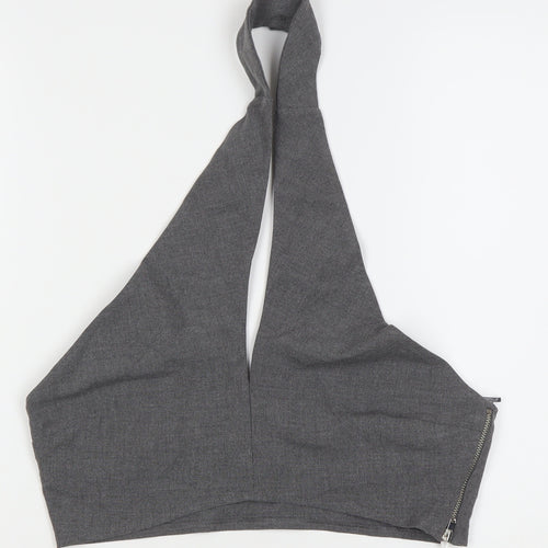 PULL&BEAR Womens Grey Halter Crop Top Size 12 Slim Fit Zip