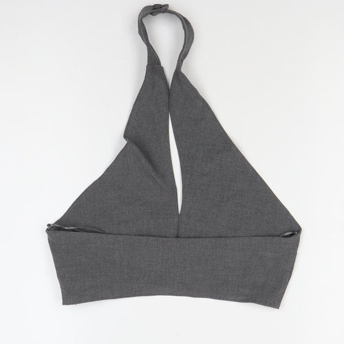 PULL&BEAR Womens Grey Halter Crop Top Size 12 Slim Fit Zip