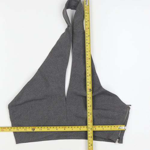 PULL&BEAR Womens Grey Halter Crop Top Size 12 Slim Fit Zip