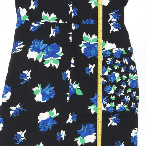 Warehouse Women’s Black Blue Floral Sheath Dress Size 14 Long Sleeve