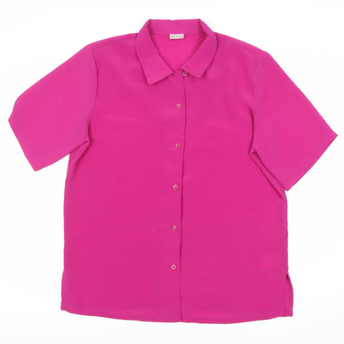 Damart Women’s Pink Button-Up Shirt Size 14 Short Sleeve Polyester