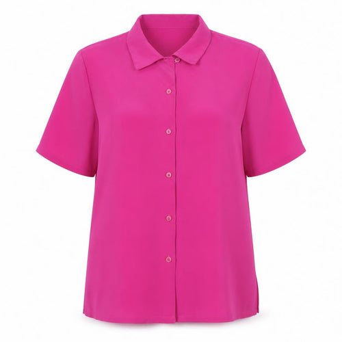 Damart Women’s Pink Button-Up Shirt Size 14 Short Sleeve Polyester